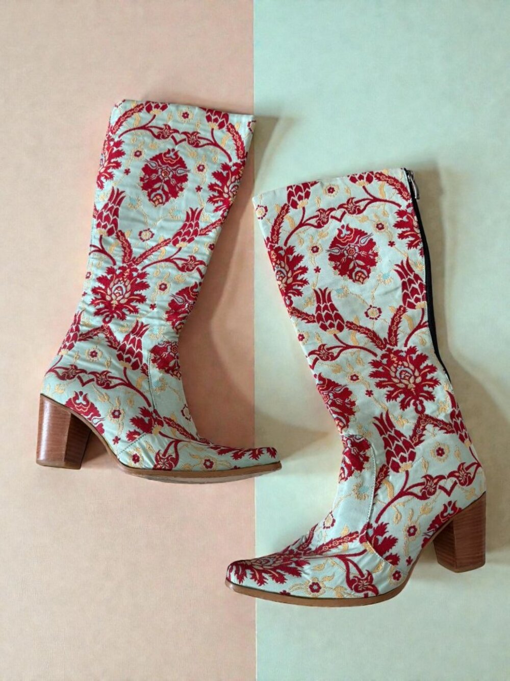 ROCKWELL THARP Blue Red Floral Cowboy Boots Size 38 / US 8